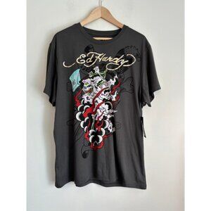 Ed Hardy Mens Reaper Tattoo Graphic Streetwear Charcoal TShirt Size Large BNWT